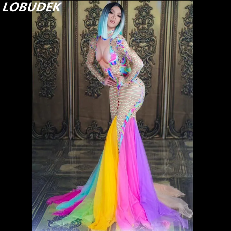 Красочное Сетчатое платье-годе с блестками вечерние платья со шлейфом в стиле