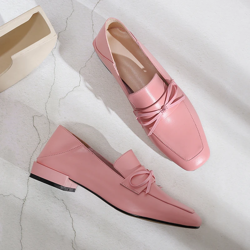 

Women's genuine leather square toe slip-on flats loafers leisure soft comfortable mules casual female four season daily shoes