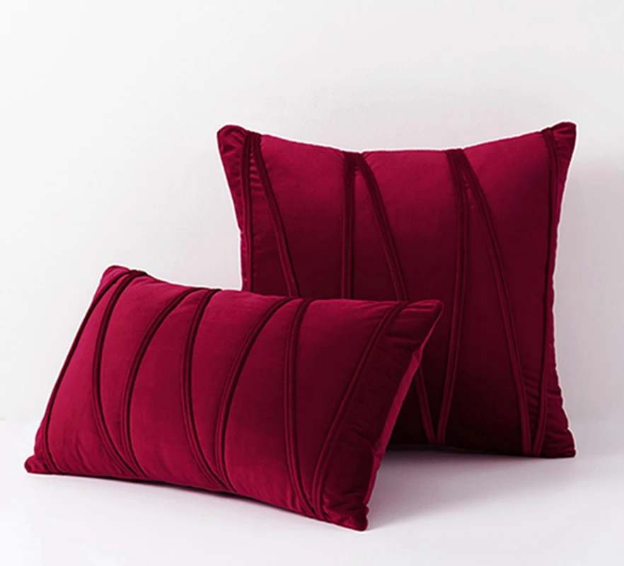 

Inyahome Velvet Decorative Throw Pillow Covers Stripe Pattern Soft Solid Square Couch Pillow Cover Case Cushion Pillowcase Red