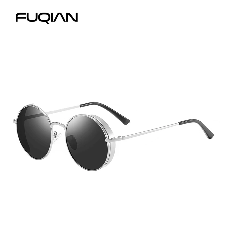 Silver Black SUNWEAR Ретро стимпанк поляризационные мужские солнцезащитные очки модные круглые черные металлические женские солнцезащитные очки для вождения - Цвет линз: Silver Black