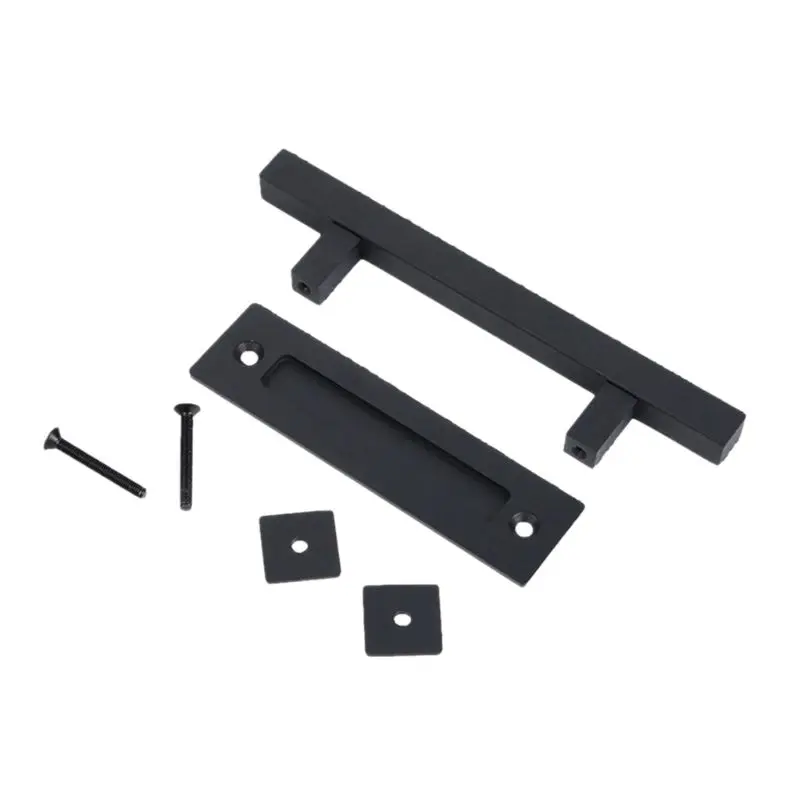 

Round Sliding Barn Door Handle Pull Kit with Flush Mount Plate & Cabin Hook Lock - Heavy-Duty Modern Matte Black Hardware Set -