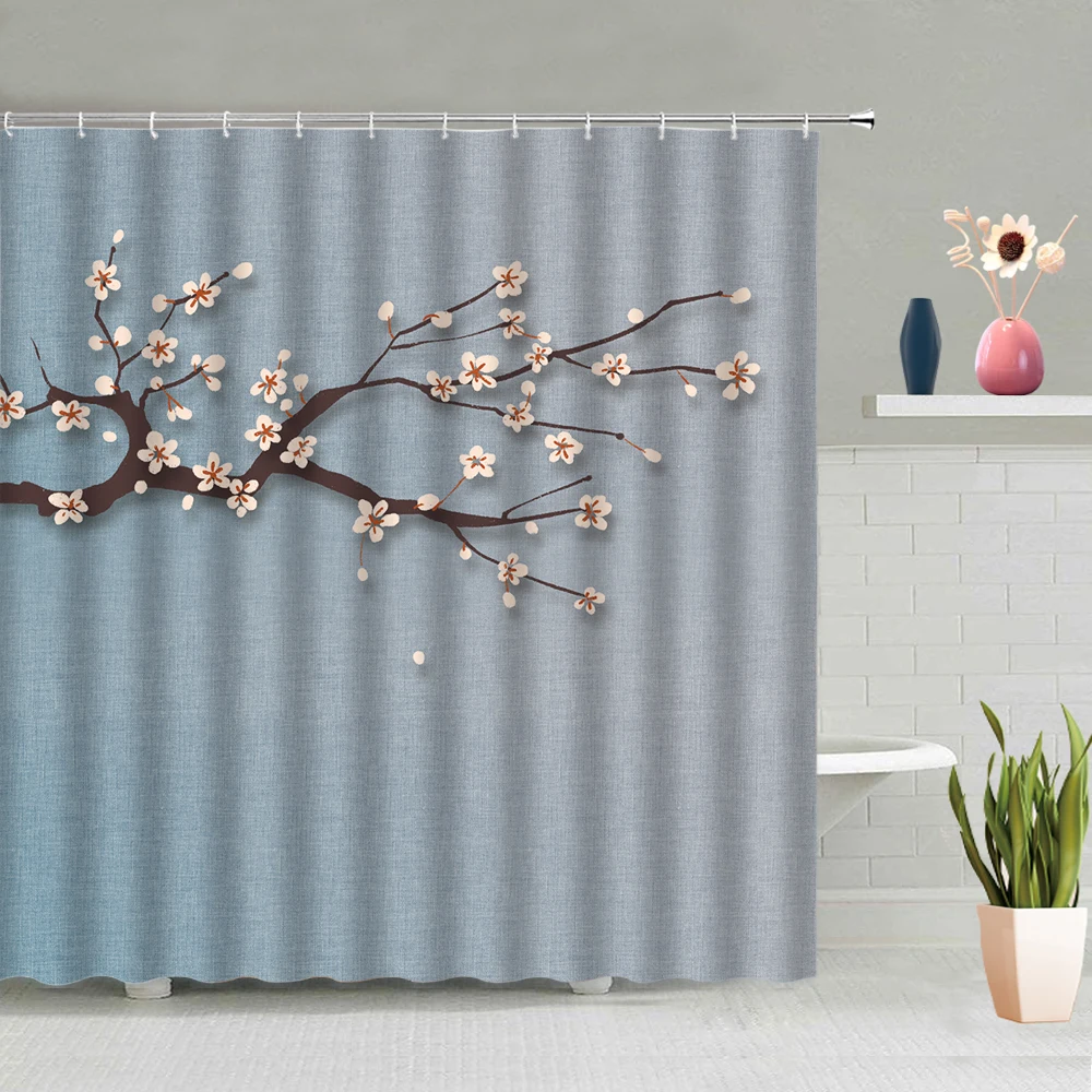

Bathroom Accessories Chinese Ctyle Illustration Background Picture Partition Screen Waterproof Polyester Fabric With Hooks
