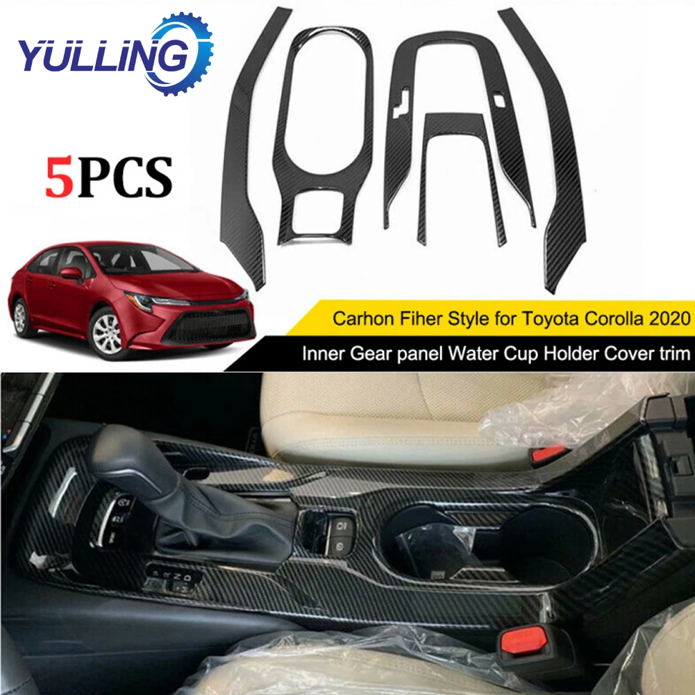 

For Toyota Corolla 2019-2021 Carbon Inner Gear panel Water Cup Holder Cover Trim Car Interior Stainless Steel Stickers
