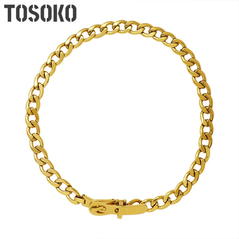 TOSOKO Stainless Steel Jewelry Belt Buckle Chain Clavicle Chain Women's Fashion Necklace Collar BSP981
