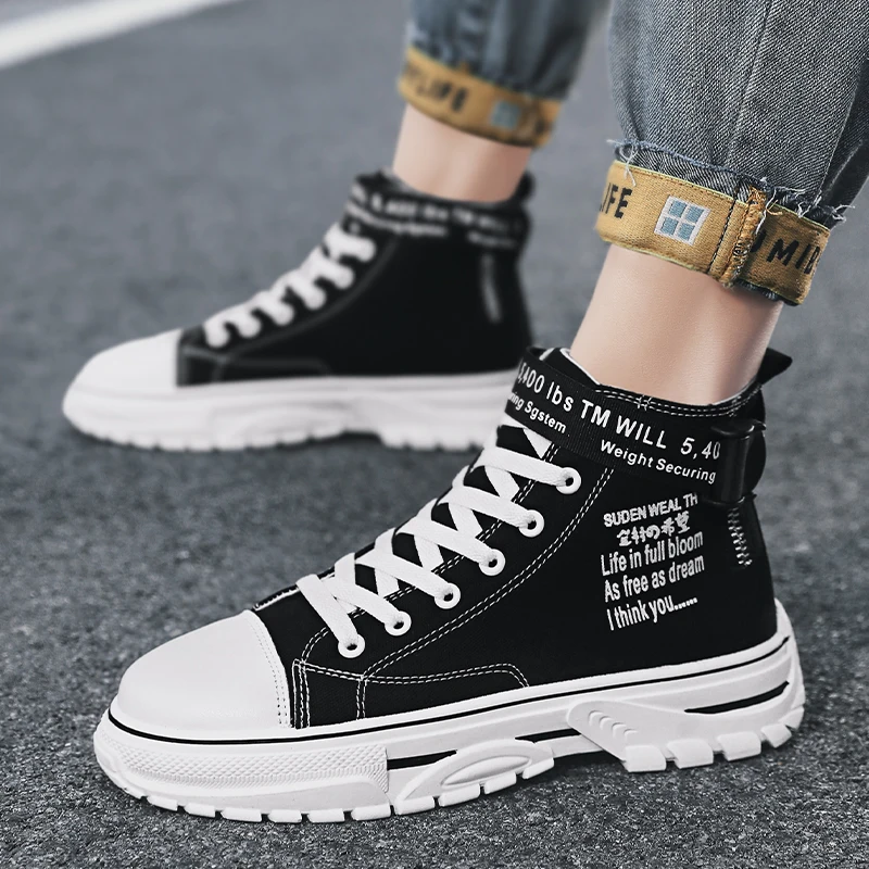 

Кеды мужские дышащие, высокие кроссовки, модная повседневная холщовая обувь для тенниса, скейтборда, бес, белые черные