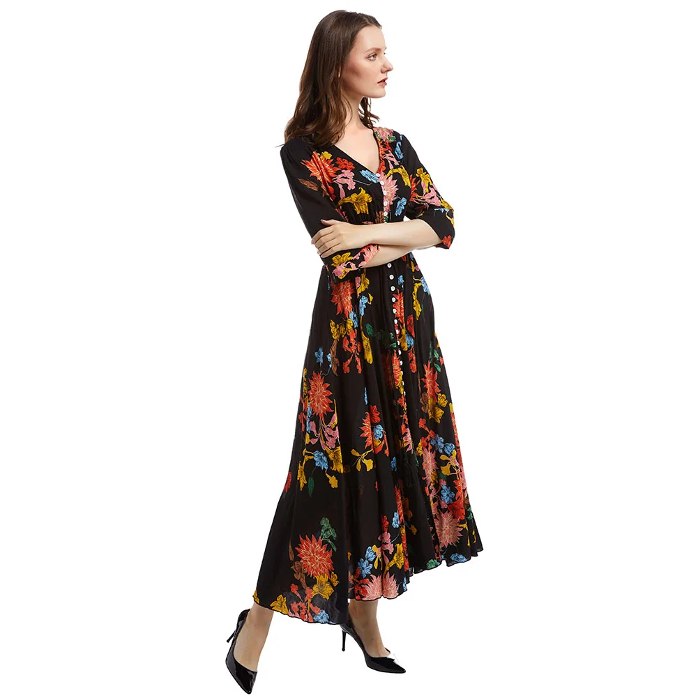 Bikitique праздник v образный вырез 3/4 рукава Ретро стиль с рисунком Однобортный