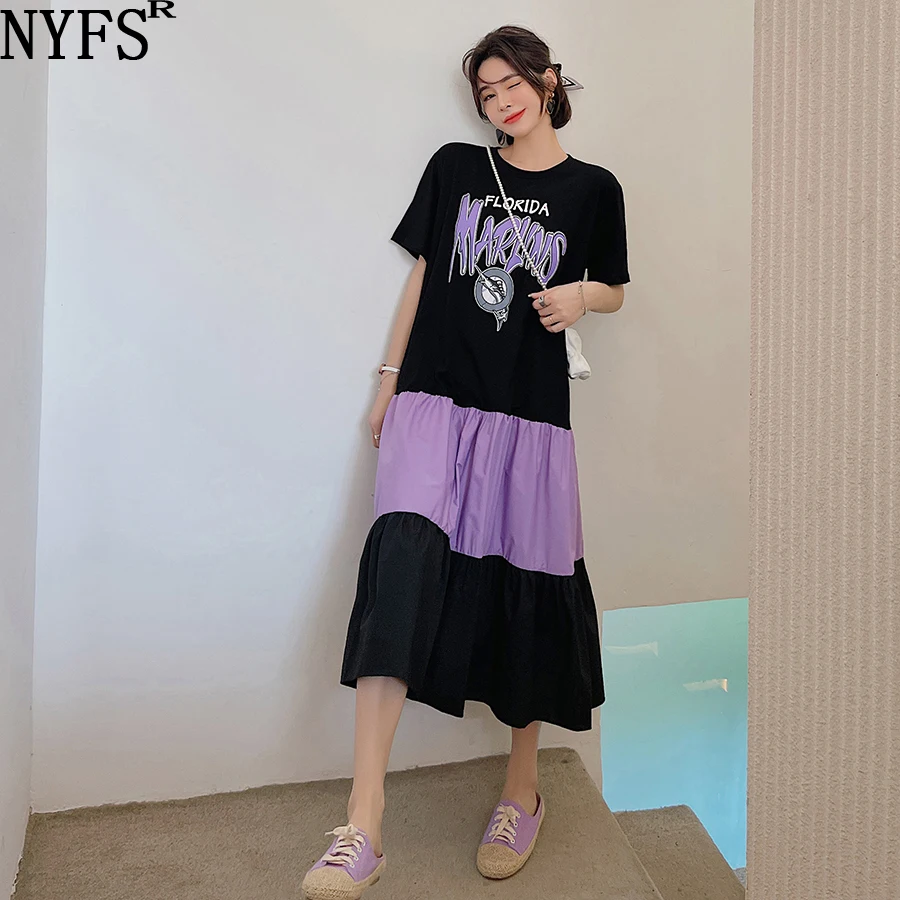 

NYFS 2022 Summer New Korea Woman Dress Vestidos Robe Elbise Loose Patchwork Printing Long Dresses