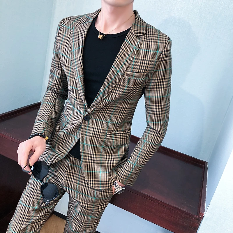 Весна 2020 Свадебный костюм мужские повседневные приталенные костюмы с брюками