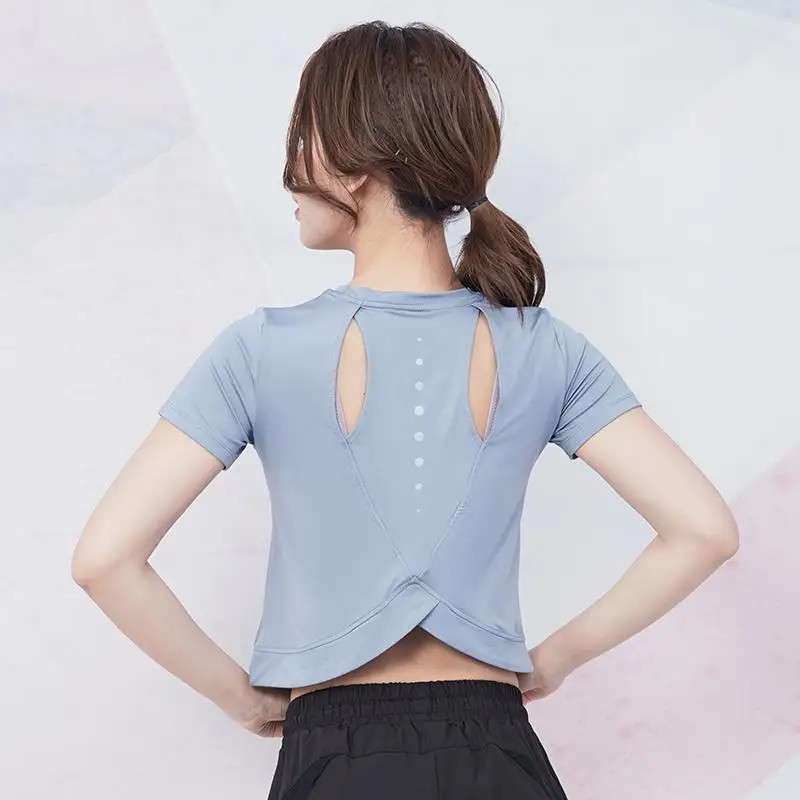 

Yoga Shirts Women Crop Top Short Full Sleeve Tops O-Neck Summer Quick Dry Workout Running Fitness Gym Sportswear Sports Clothes