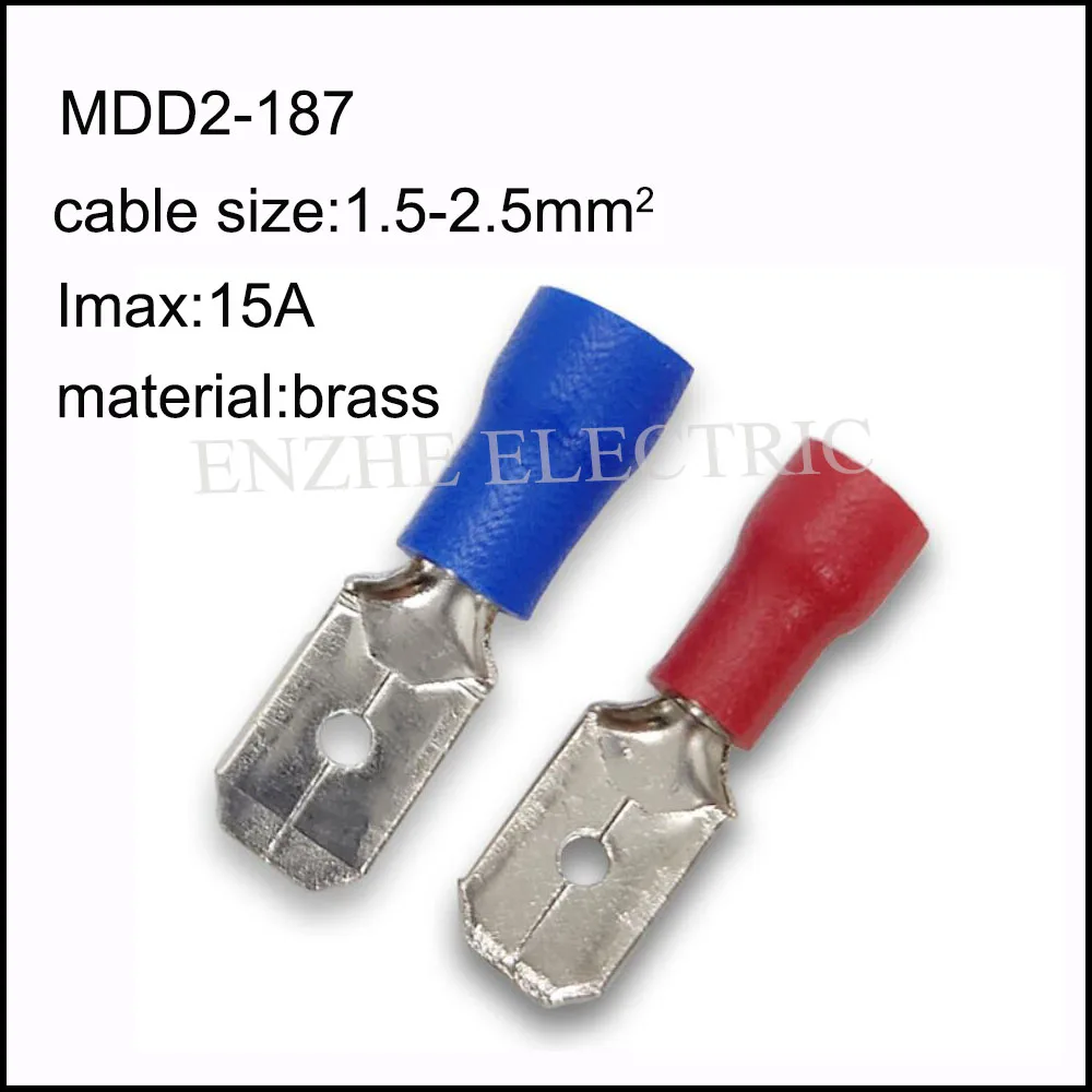 1000pcs терминал MDD 2 187 латунь изолировали мужские разъединители нейлон 16 14AWG 15A 1 5 2.5mm2