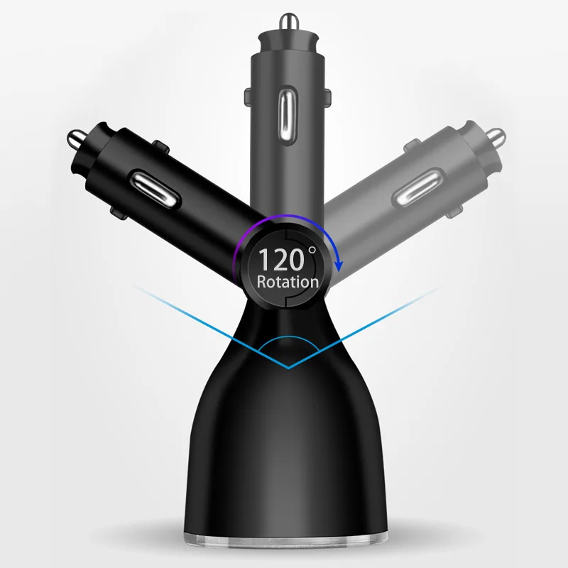 car charger dual usb qc3 quick charge rotation adapter qc 3 0 2 way power socket splitter led display charging for iphone xr xs free global shipping