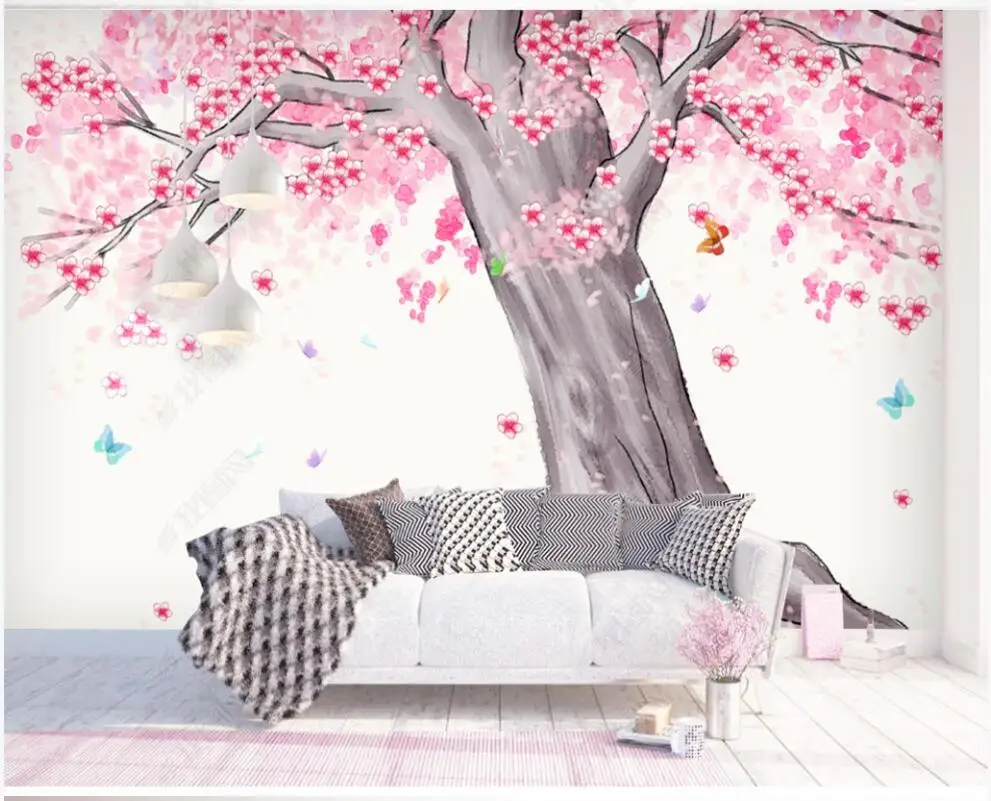

Настенные 3d фотообои на заказ, расписанные вручную, акварельные, цветущие, богатые вишневые деревья, ландшафтные обои для гостиной