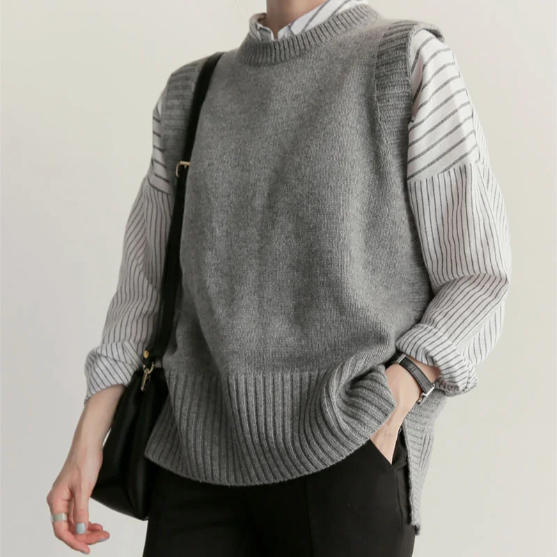 

Solid Loose Sweater Spring Autumn Women'S Vest Knitted Vest O Neck Joker Knitted Vest Womens Vests Winter Outerwear Plus Size