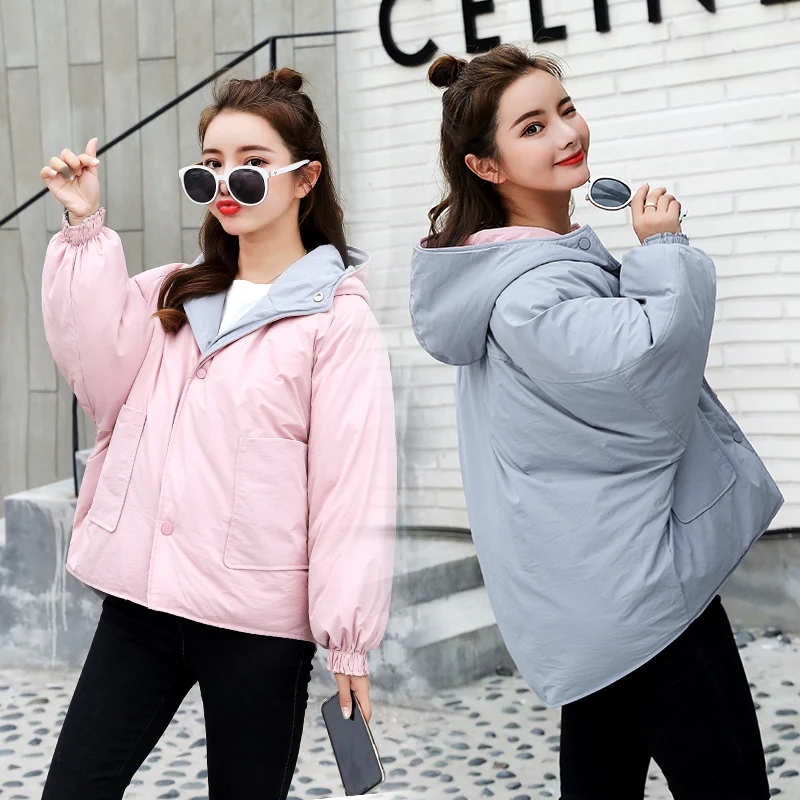 Парка женская с капюшоном и двусторонней подкладкой парка розового цвета пальто