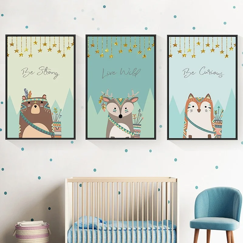 

Nordic Style Frameless Painting Core Small Fresh Cartoon Animal Fox Decoration Painting Home Children's Room Hanging Painting