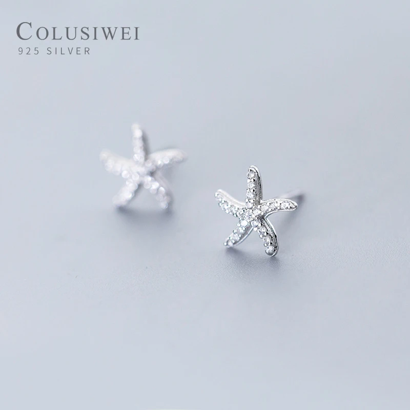

Colusiwei Fashion Genuine 925 Sterling Silver Cute Starfish Stud Earrings for Women Luminous CZ Wedding Earrings Silver Jewelry