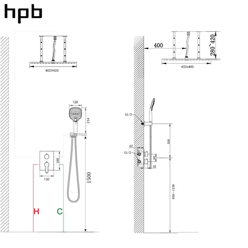 

Grifos De Ducha Black Faucet Set Bath 2-Function Rainfall Shower Mixer Tap with Handshower 40*40CM Shower Head