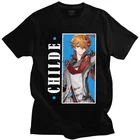 Genshin воздействия Childe футболка для мужчин Летняя футболка с короткими рукавами Новинка игровые футболки с аниме рисунком приталенные 100% хлопок Графические футболки Мерч