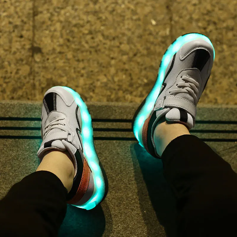 USB Charging Sneakers with Roller and Glowing Kids Shoes for Girl Luminous Wheels zapatillas con ruedas y luces | Детская одежда и