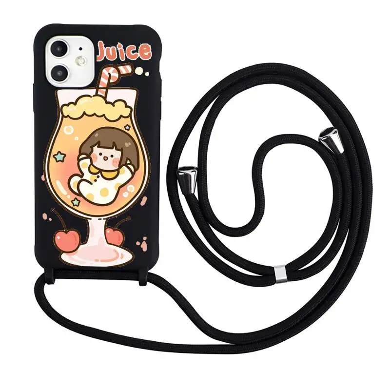 

Cute anime girl snacks Phone Case Necklace Lanyard for iPhone 12 11 8 7 se 2020 mini pro X XS XR MAX Plus