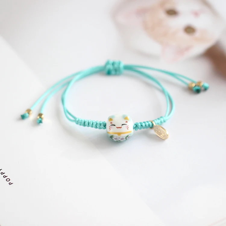 Ручное плетение керамический счастливый кот браслет пара для женщин мама