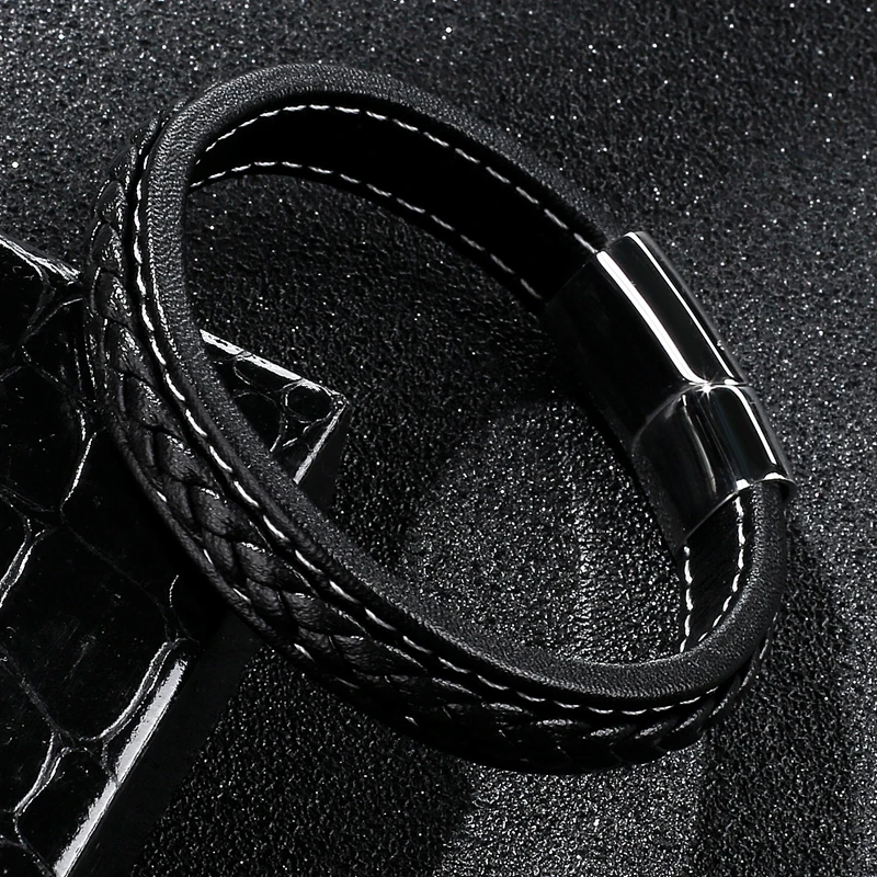 Мужской браслет из нержавеющей стали черные кожаные магнитные браслеты с