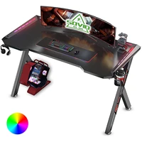 SOViD Gaming Table 47x23x28.7 Inch PC Computer Desk W/ Led RGB Lights Y Shaped Legs Gamer Handle Rack Cup Holder&Headphone Hook