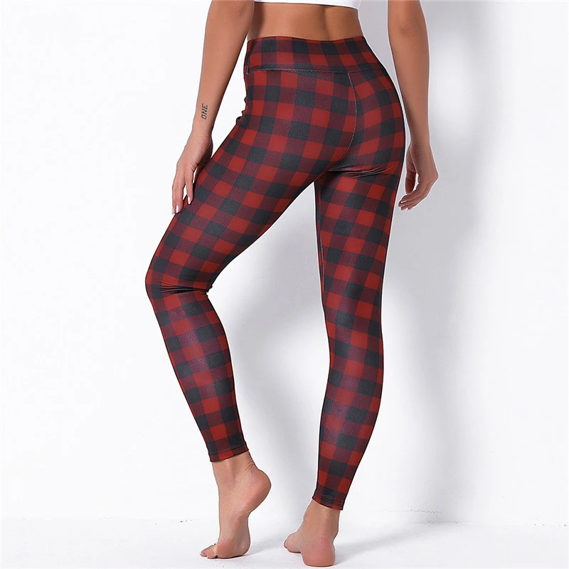 

New Workout Leggings Fashion Women High Waist Christmas Print Plaid Leggings Female Fitness High Waist Pants Leggins