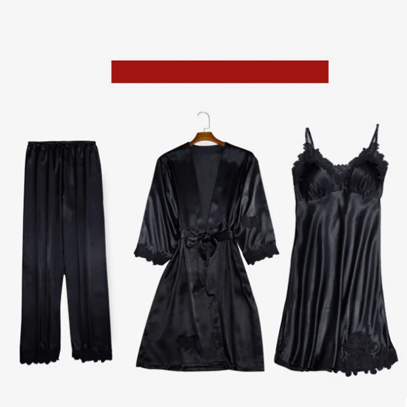 3 шт. весенне-осенний Элегантный женский Шелковый Атласный Новый Пижамный костюм