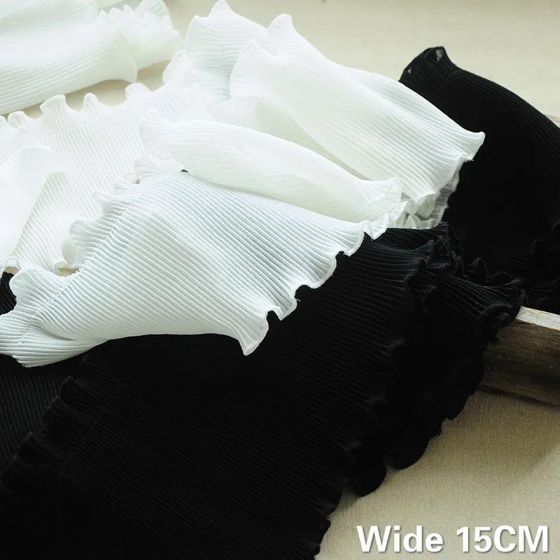 

15CM Wide High Quality White Black Soft Pearl Chiffoin Pleated Stretch Lace Ribbon Elastic Ruffle Trim DIY Sewing Guipure Decor