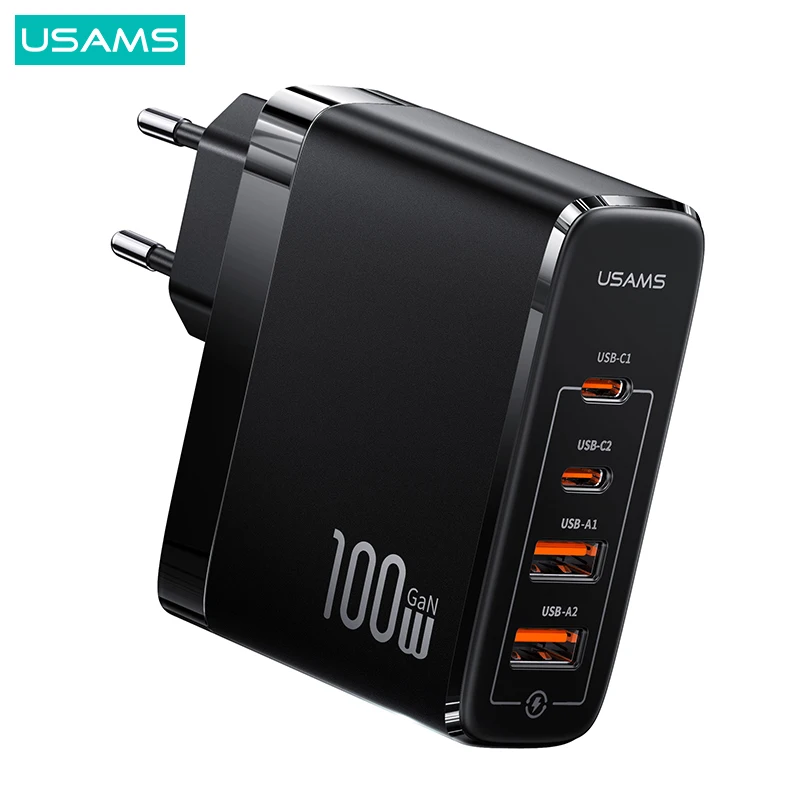 USAMS T44 100 Вт GaN зарядное устройство для быстрой зарядки 4 в 1 адаптер PD QC быстрое