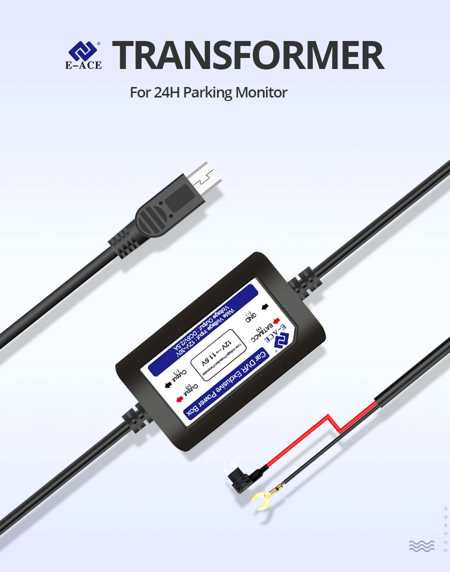 E-ACE Z01 Buck Line Mini Car Charger Hard Wire Hardwire Kit for Dash Cam Reaview Mirror 24H Parking Monitoring Cars Accessories |