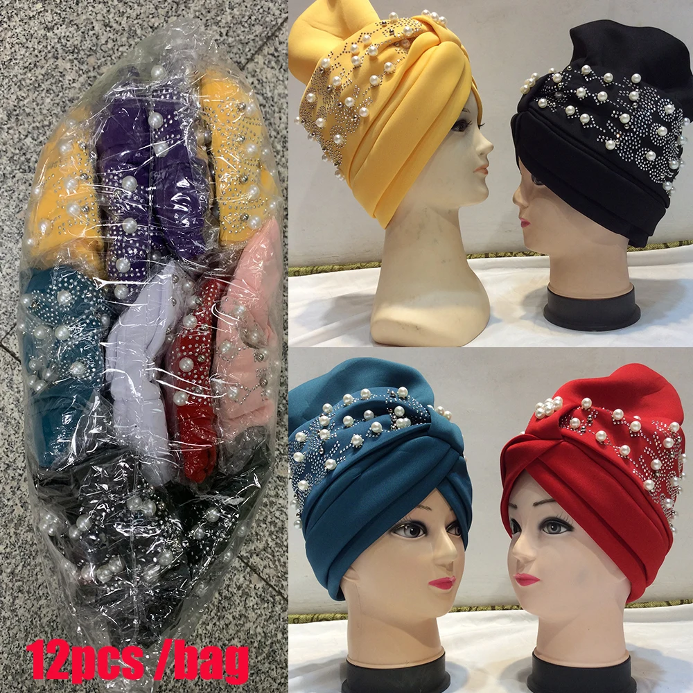 12pcs Mix Color In 1 Dozen Muslim Prayer Hats Beading India Arabic Saudi Caps Turban Colorful Women's Hijabs Wholesale Price2021