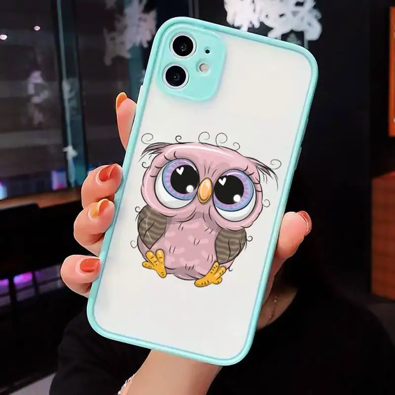 

Cartoon Girl Gifts Cute Owl lovers Phone Case For iPhone 12 11 Mini Pro XR XS Max 7 8 Plus X Matte transparent blue Back Cover