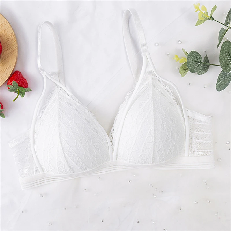 

Solid Lace Bras For Women Sexy Lingerie Beauty Back Deep V Lace Bralette Female Brassiere Wire Free Thin Underwear Push Up Bra