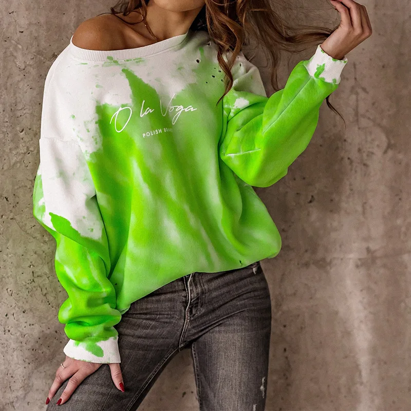 

New Fashion Womens Tie Dye Long Sleeve Hoodie Sweatshirt Letters Print Girl's Pullover Spring Autumn Loose Tops Casual T Shirt