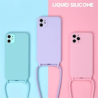 original liquid silicone cases for iphone 12 11 pro xs max x xr se 2020 8 7 plus 6 soft candy covercrossbody lanyard neck strap