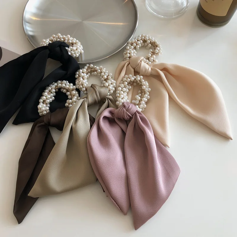 

Pearl Bowknot Elastic Hair Bands for Women Girls Scrunchies Headband Hair Ties Beads Ponytail Holder Hair Accessories
