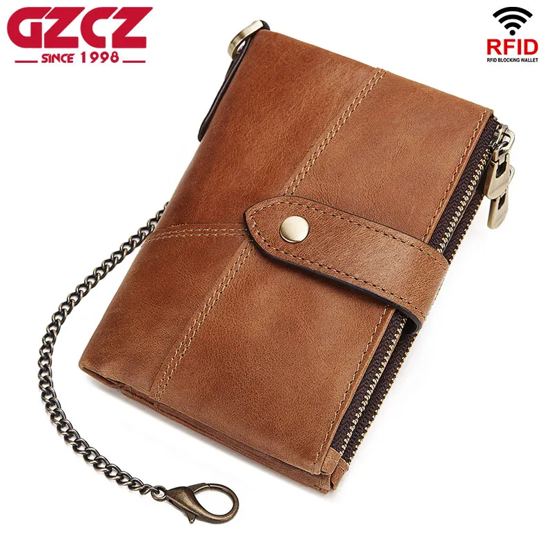 Genuine Leather Women Wallet GZCZ Casual Men Wallet Women Long Wallet In Women`s Wallet and Purses Retro Rfid Women Short Wallet