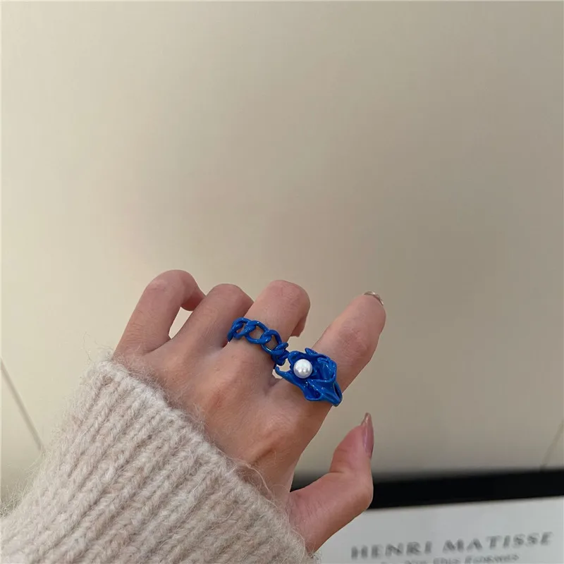 AOMU Корея панк стиль ручная работа эмаль синяя мгновенной проявки Macaroon кольцо