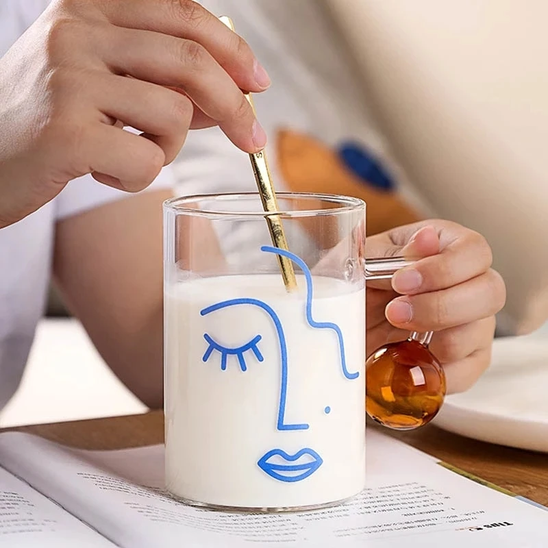 

280/400ml Glass Creative Portrait Pattern Mug Household Milk Coffee Cup For For Office And Home Drinkware Couple Gift Cups