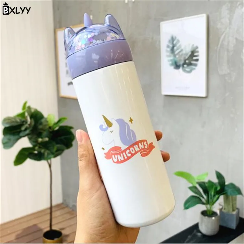BXLYY мультфильм блёстки Единорог кружка из нержавеющей стали портативная