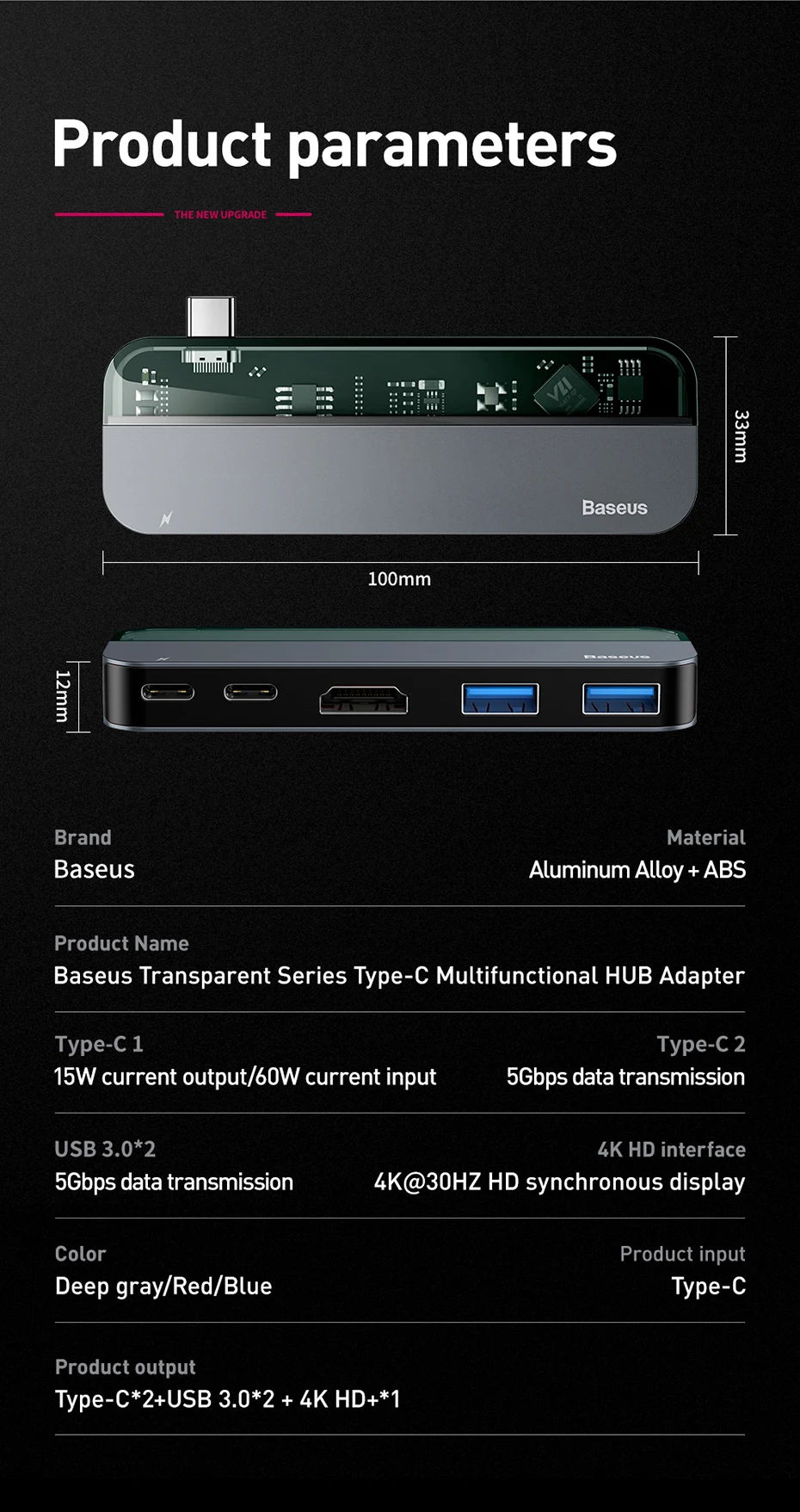 Baseus USB C концентратор для мульти HDMI USB 3,0 usb-хаб для MacBook адаптер Аксессуары Pro Thunderbolt 3 SD кард-ридер type-C usb-хаб