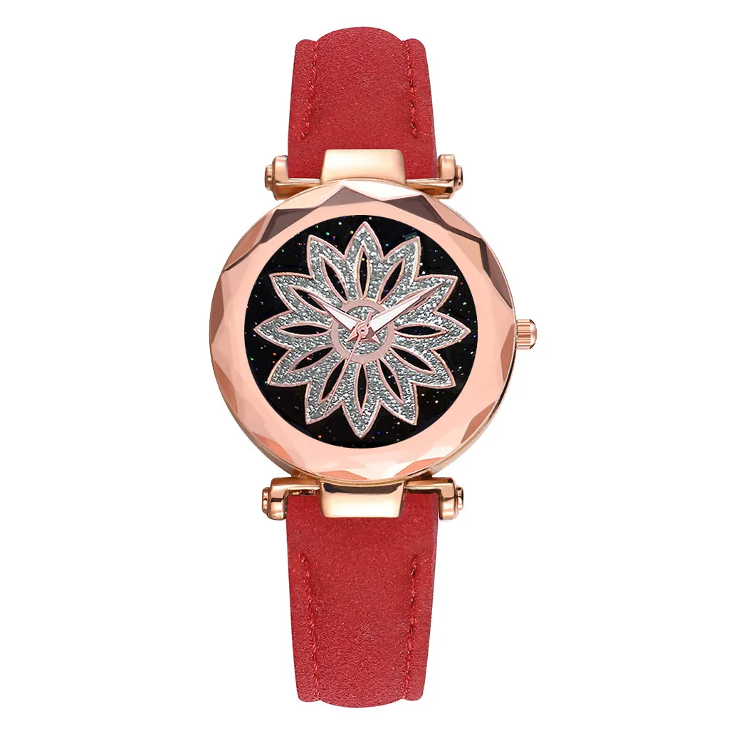 as show Женские часы reloj mujer, лаконичный минималистичный цветок, вращающийся циферблат, ремень, женские кварцевые часы bayan kol saati montre femme - Цвет: as show