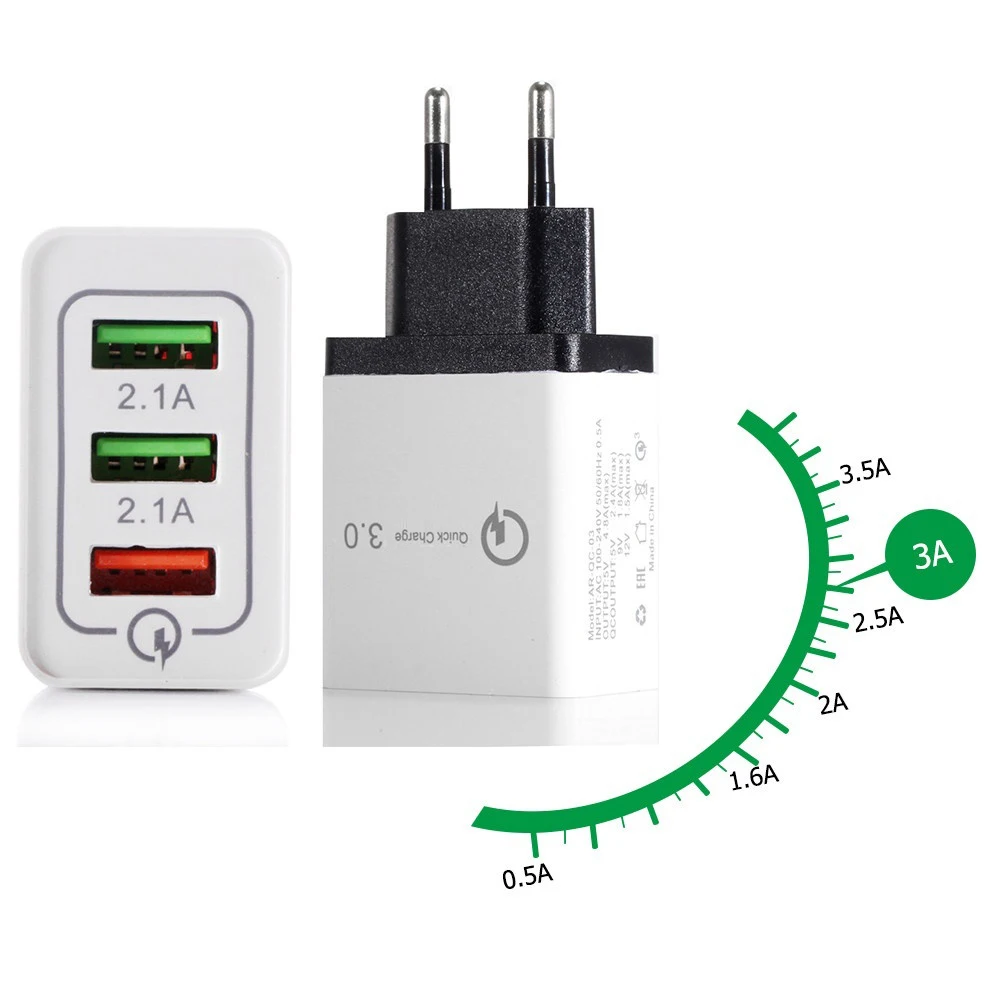 Сетевое зарядное устройство с 3 USB портами Quick Charge 0 дорожное адаптер для Apple iPhone