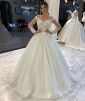 wedding dress ball gown 2021 princess long sleeve tulle sweep train elegant low back robe de mariee luxury organza bridal gowns