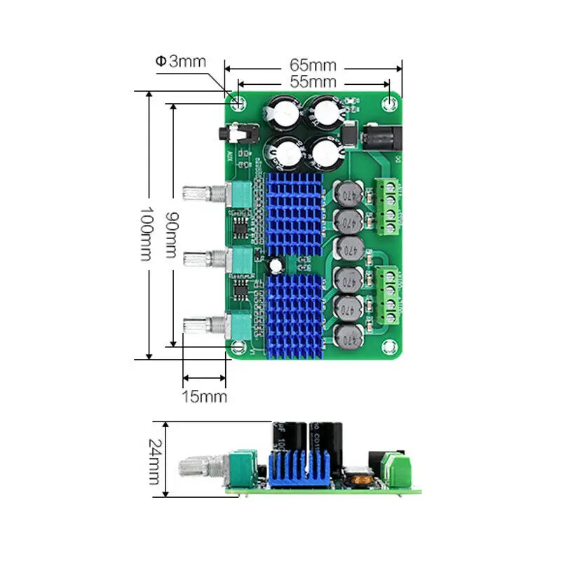 Плата цифрового усилителя 2 1 каналов 2x50 Вт + 100 DC12 24V TPA3116D2 аудио