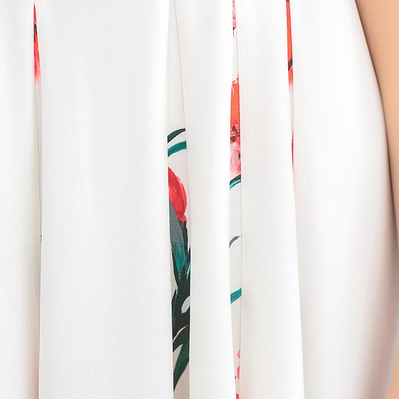 

VOA 40m/m Silk White Floral Dress Begonia Flower Collage Round Neck Short Sleeve Mid Waist Summer Women's Dress 2021 A10676