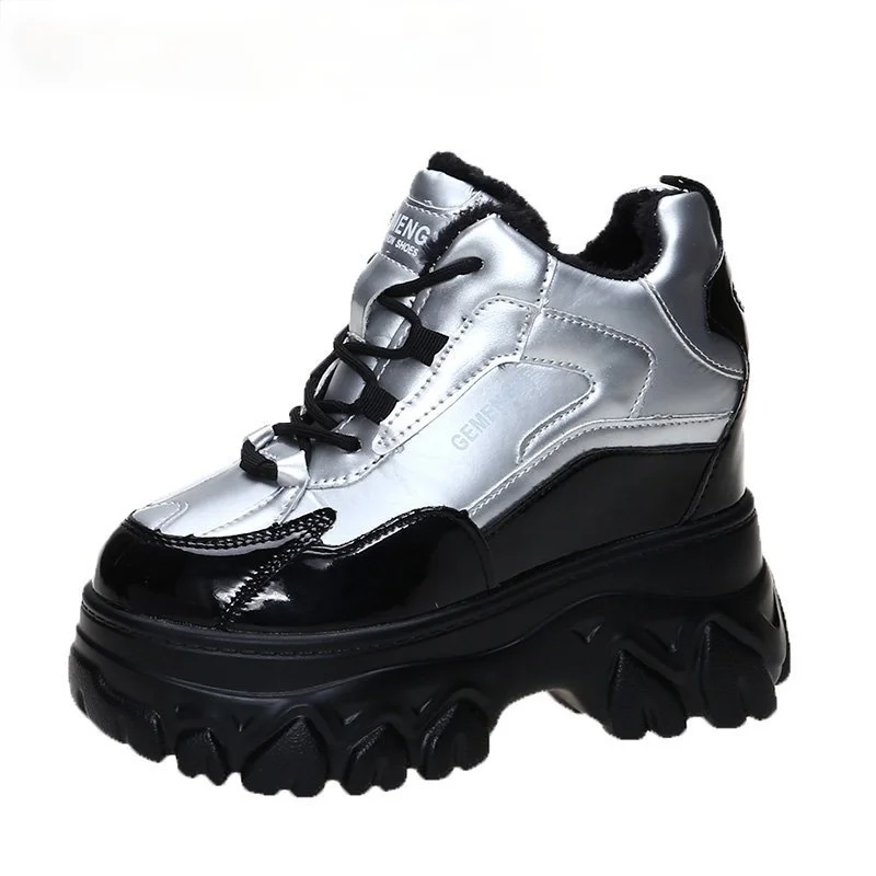 

Winter Lace Up Wedges Casual Shoes Women Silver Chunky Sneakers 11cm Platform Boots Tenis Walking Shoes Trainers Dad Shoes Woman
