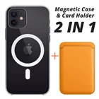 Официальный чехол 2 в 1 для телефона iPhone 12 11 Pro XS Max X XR 8 Plus Магнитный беспроводной зарядный чехол с кожаным держателем для карт Роскошный